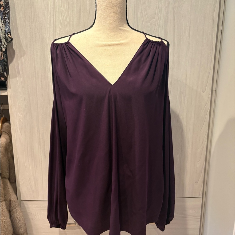 Ramy Brook Plum Cold-Shoulder V-Neck Blouse